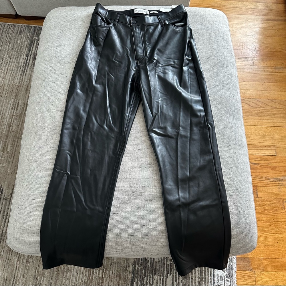 Abercrombie & Fitch Black Vegan Leather Straight-Leg Pants
